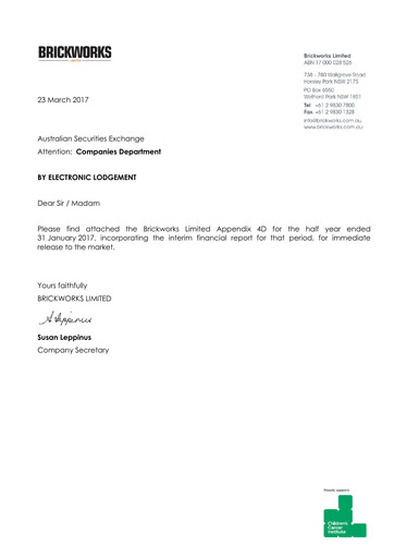 Thumbnail Brickworks Limited Half-year Report 2017-h1