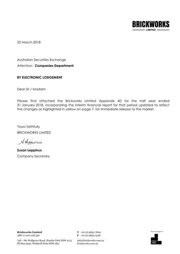 Thumbnail Brickworks Limited Half-year Report 2018-h1