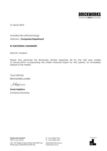 Thumbnail Brickworks Limited Half-year Report 2019-h1