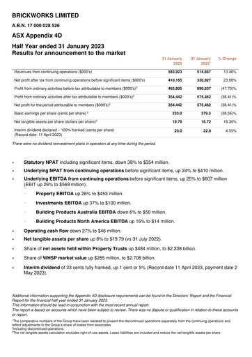 Thumbnail Brickworks Limited Half-year Report 2023-h1