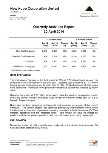 Thumbnail New Hope Corporation Quarterly Report 2014-q3