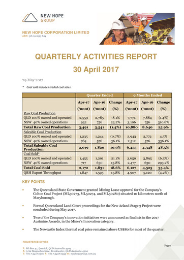 Thumbnail New Hope Corporation Quarterly Report 2017-q3