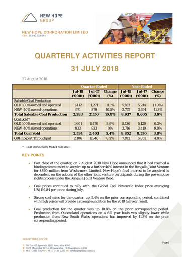 Thumbnail New Hope Corporation Quarterly Report 2018-q4