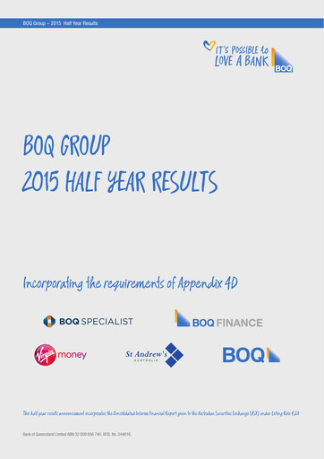 Thumbnail Bank of Queensland Half-year Report 2015-h1