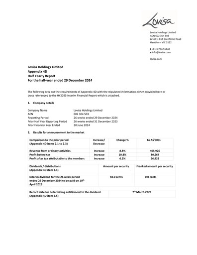 Miniature Lovisa Holdings Rapport semestriel 2025-h1