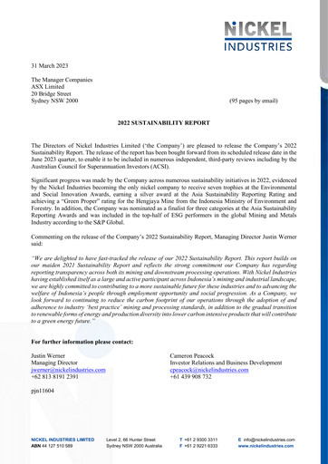 Vorschaubild Nickel Industries Limited Nachhaltigkeitsbericht 2022