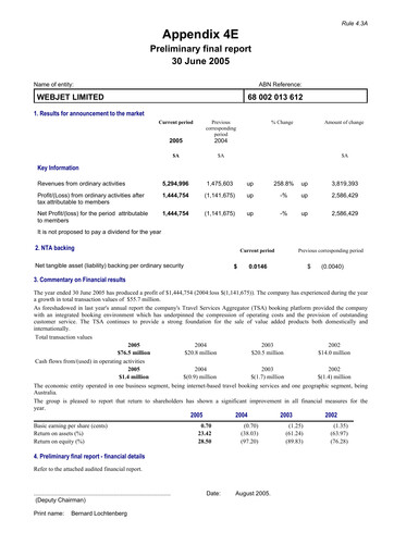 Thumbnail Webjet Limited Annual Report 2005