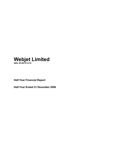 Thumbnail Webjet Limited Financial Report 2007-h1