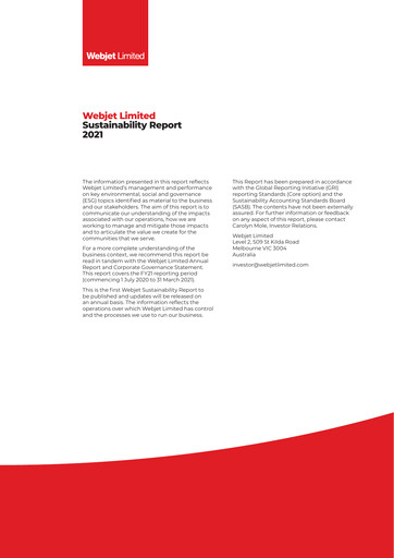 Thumbnail Webjet Limited Sustainability Report 2021