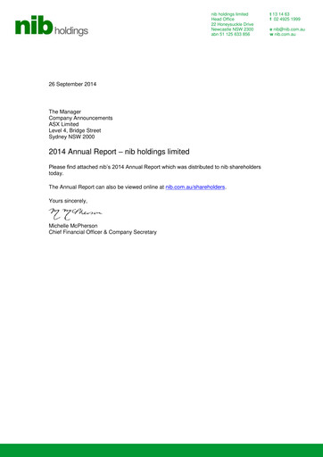 Thumbnail nib holdings limited Annual Report 2014