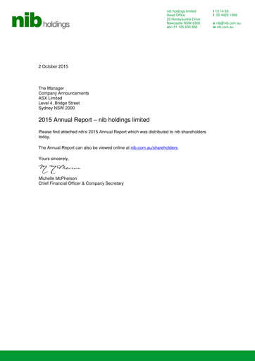 Thumbnail nib holdings limited Annual Report 2015