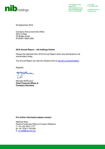 Thumbnail nib holdings limited Annual Report 2016