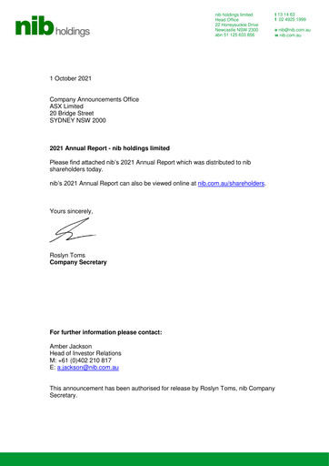 Thumbnail nib holdings limited Annual Report 2021