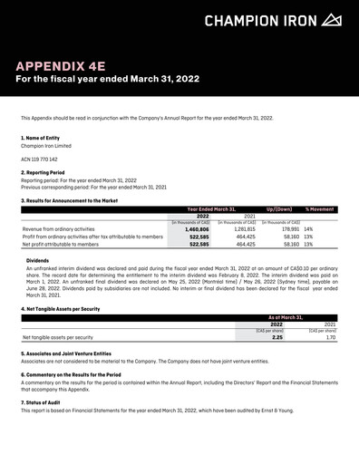 Thumbnail Champion Iron Annual Report 2022