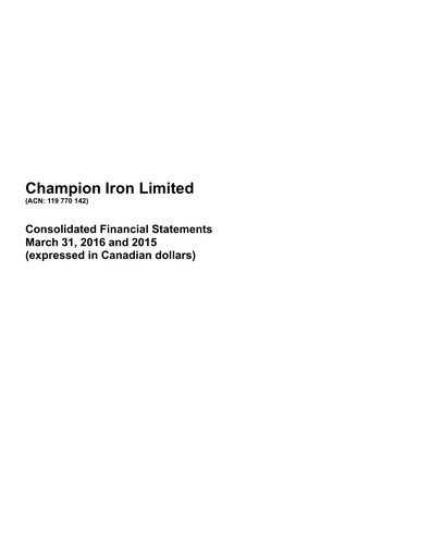 Thumbnail Champion Iron Financial Statement 2016