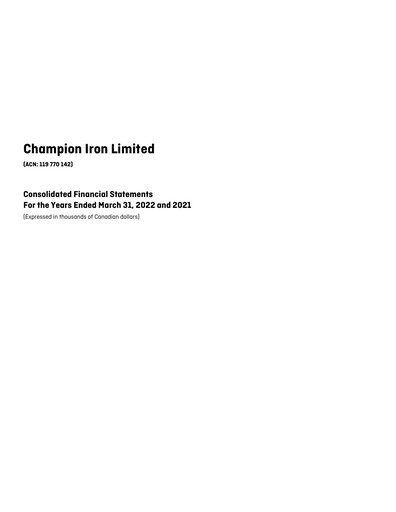 Thumbnail Champion Iron Financial Statement 2022