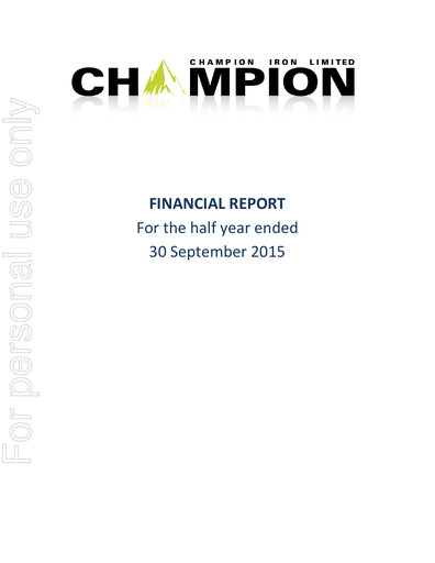 Thumbnail Champion Iron Half-year Report 2016-h1