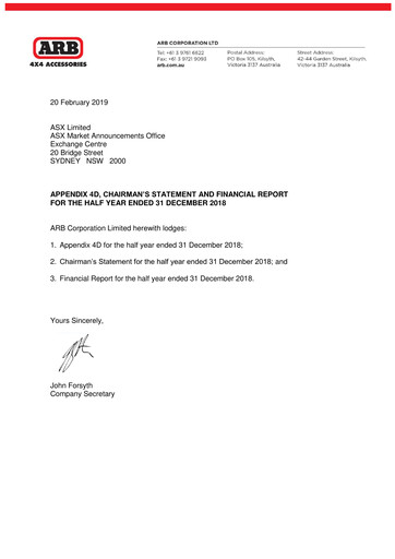 Thumbnail ARB Corporation Limited Half-year Report 2018-h1