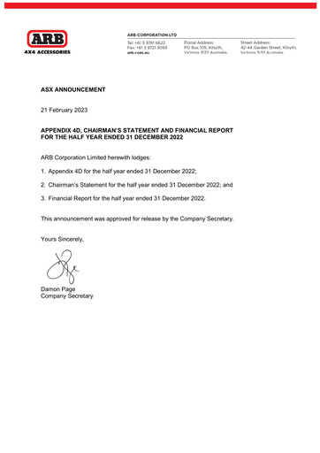 Thumbnail ARB Corporation Limited Half-year Report 2022-h1