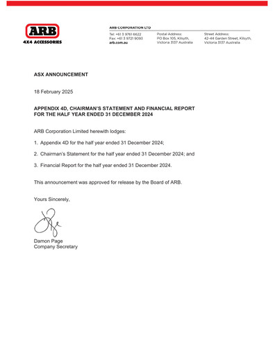 Thumbnail ARB Corporation Limited Half-year Report 2024-h1