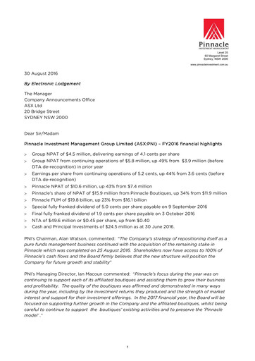 Thumbnail Pinnacle Investment Management Group Financial Report 2016