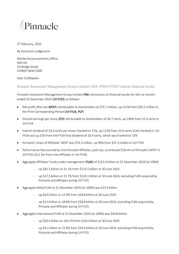 Thumbnail Pinnacle Investment Management Group Half-year Report 2025