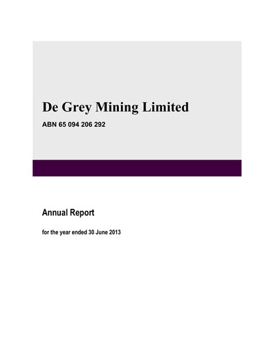 Thumbnail De Grey Mining Annual Report 2013
