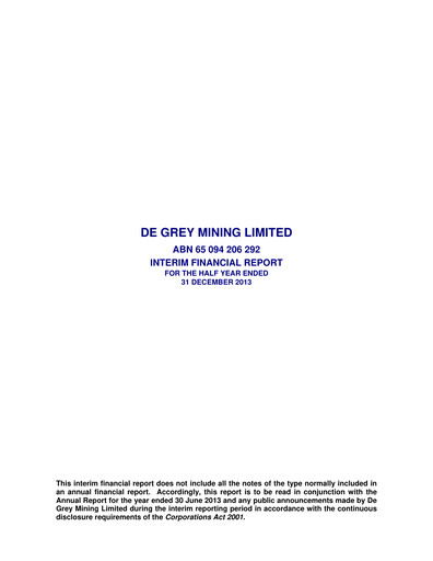 Thumbnail De Grey Mining Half-year Report 2013-h2