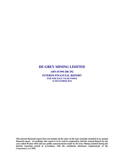 Thumbnail De Grey Mining Half-year Report 2014-h2
