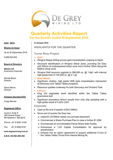 Thumbnail De Grey Mining Quarterly Report 2016-q3