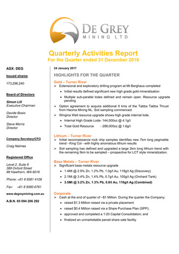 Thumbnail De Grey Mining Quarterly Report 2016-q4