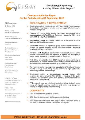 Thumbnail De Grey Mining Quarterly Report 2018-q3