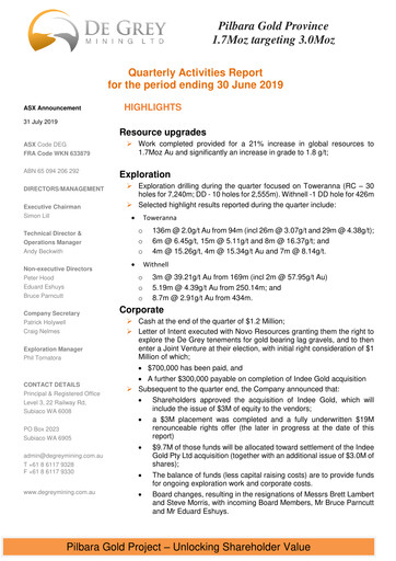 Thumbnail De Grey Mining Quarterly Report 2019-q2