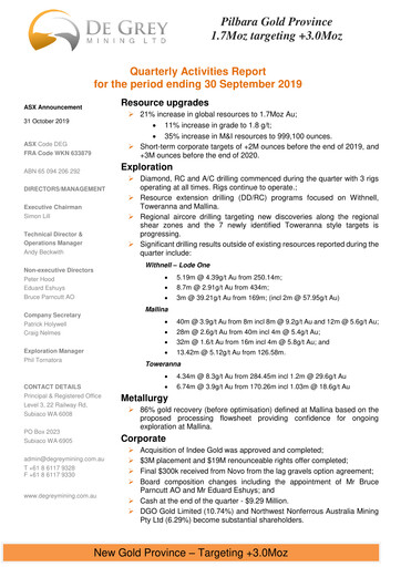 Thumbnail De Grey Mining Quarterly Report 2019-q3