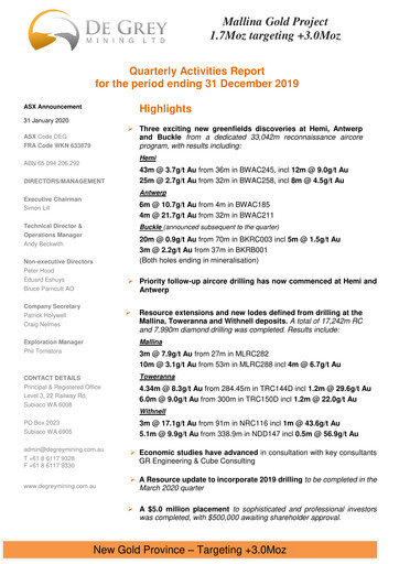 Thumbnail De Grey Mining Quarterly Report 2019-q4