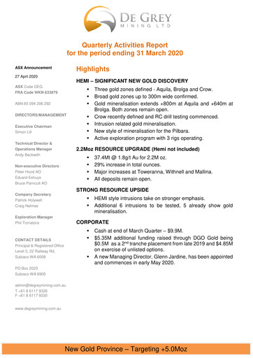 Thumbnail De Grey Mining Quarterly Report 2020-q1