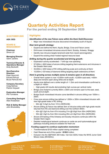 Thumbnail De Grey Mining Quarterly Report 2020-q3