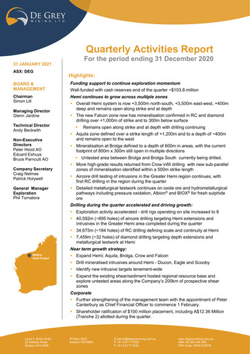Thumbnail De Grey Mining Quarterly Report 2020-q4