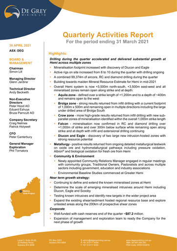 Thumbnail De Grey Mining Quarterly Report 2021-q1