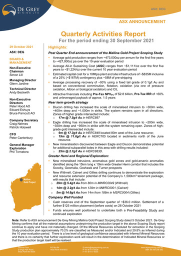 Thumbnail De Grey Mining Quarterly Report 2021-q3