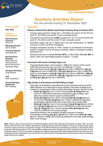Thumbnail De Grey Mining Quarterly Report 2021-q4