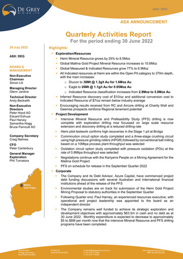Thumbnail De Grey Mining Quarterly Report 2022-q2