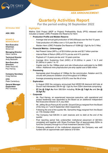 Thumbnail De Grey Mining Quarterly Report 2022-q3