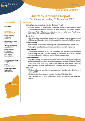 Thumbnail De Grey Mining Quarterly Report 2022-q4