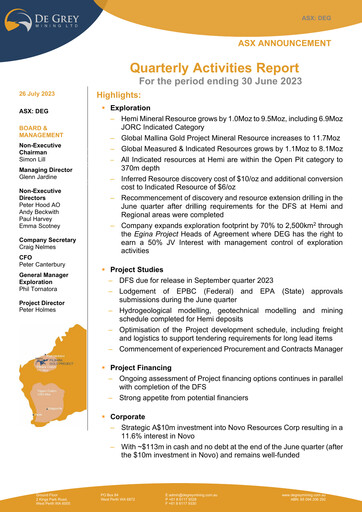 Thumbnail De Grey Mining Quarterly Report 2023-q2