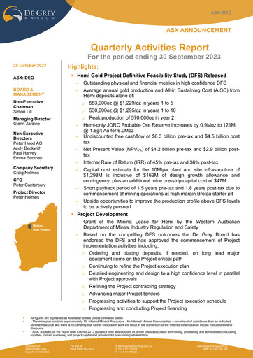 Thumbnail De Grey Mining Quarterly Report 2023-q3