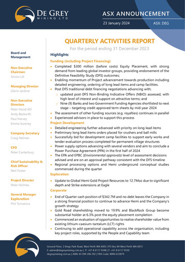 Thumbnail De Grey Mining Quarterly Report 2023-q4