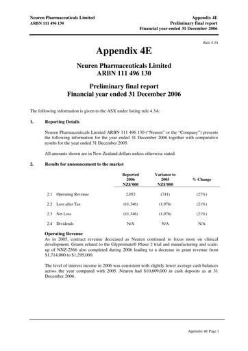 Thumbnail Neuren Pharmaceuticals Financial Report 2006