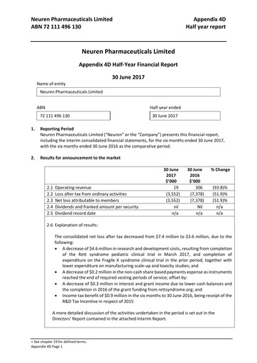 Miniature Neuren Pharmaceuticals Rapport semestriel 2017-h1