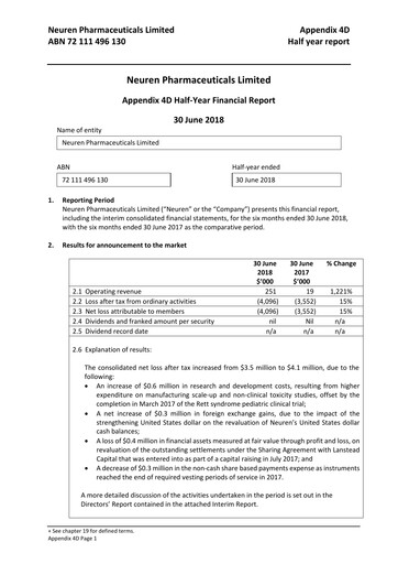 Miniature Neuren Pharmaceuticals Rapport semestriel 2018-h1